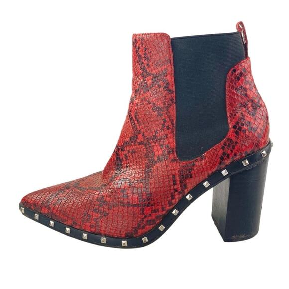 Charles by Charles David Dodger Red Snakeskin Leather Studded Chelsea Boots 7.5M - Picture 1 of 8